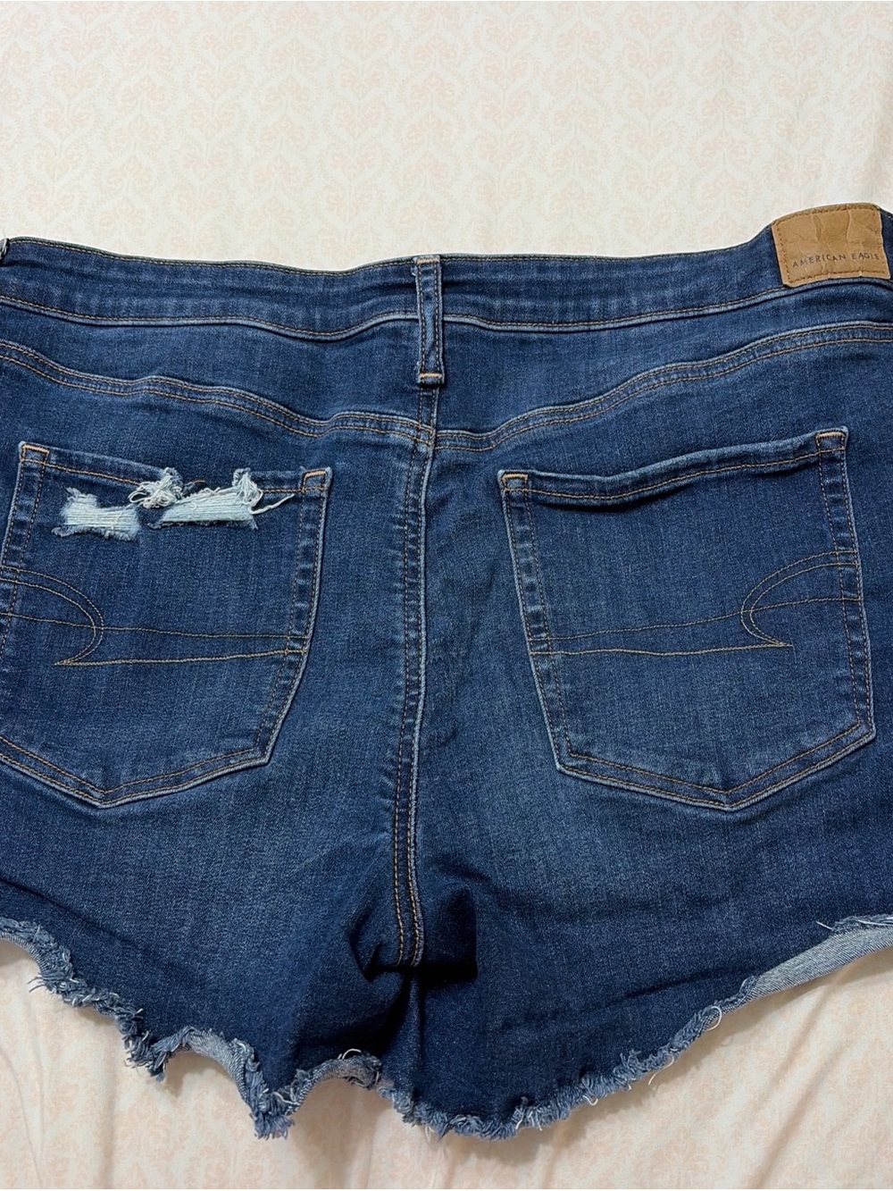 American Eagle Outfitters Dark Blue Distressed Jean Shorts - Picture 2 of 2